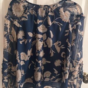 Ann Taylor Blue Floral Sheer Blouse